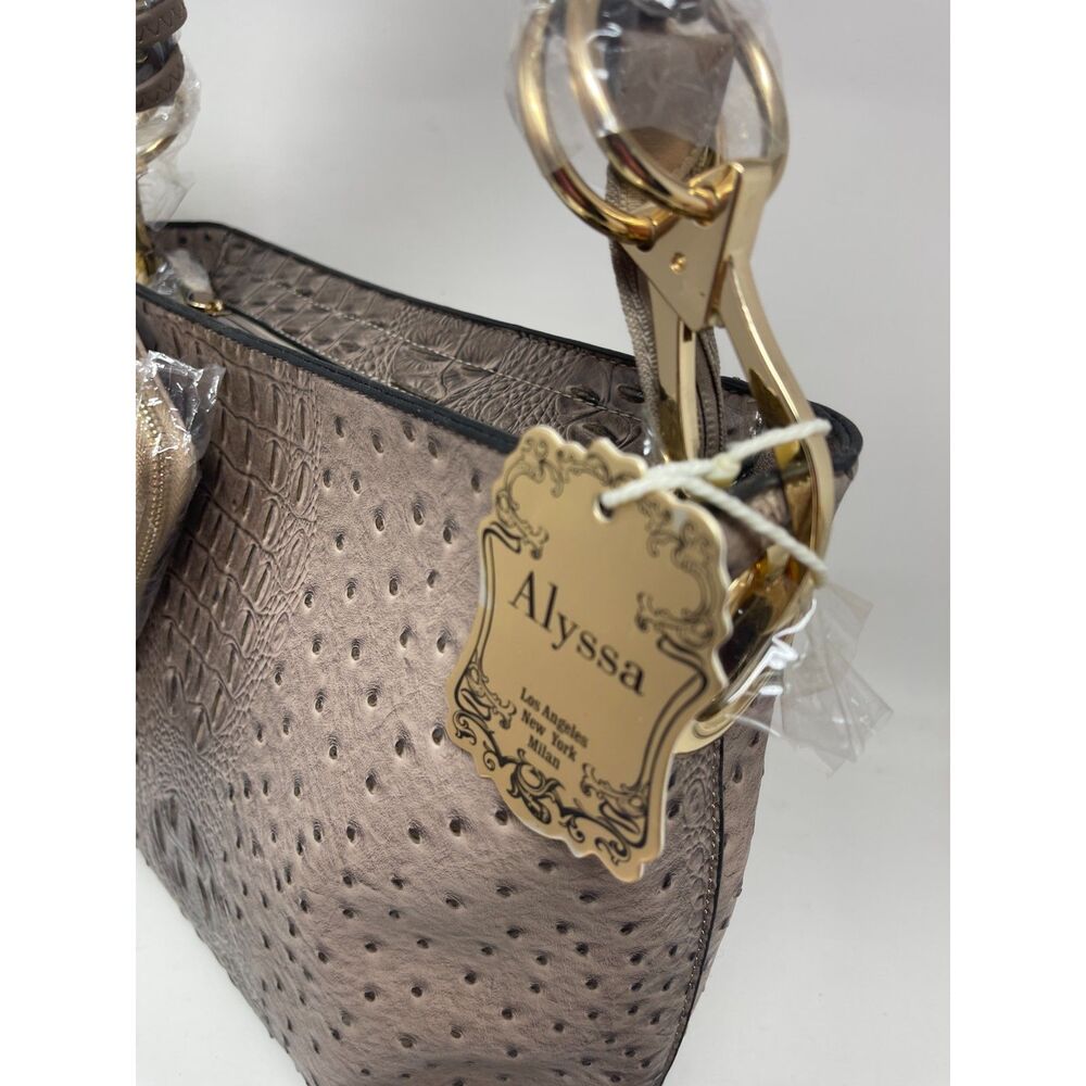 New Alyssa Faux Leather Croc Vegan 2 Piece Wallet & Bag Set Tan Shoulder Bag - Picture 3 of 10